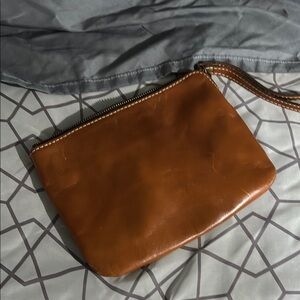 Brown Leather zipper  Clutch